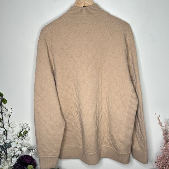 BROOKS BROTHERS Classic Quilted Half Zip Sweater Wool Cashmere Tan Sz XXL {W6} - Picture 4 of 6